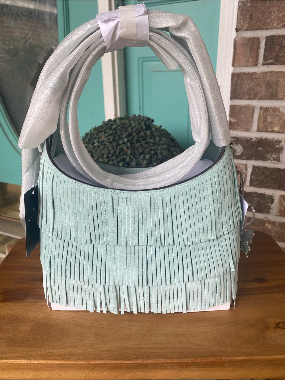 Kate Spade New York Mini Suede Fringe CrossbodyBag Aventurine NWT- HTF - Picture 5 of 10